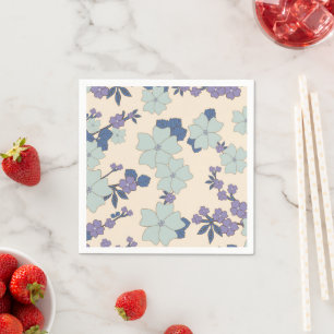 Serviette En Papier Fleurs Bleues, Fleurs Violettes, Motif Floral