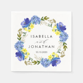 Serviette En Papier Fleurs Bleues Jaunes Lumineuses mariage Rustique P