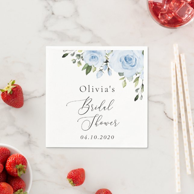 Serviette En Papier Fleurs bleues poussiéreuses, Verdure, Boho, Fête d (En situation)