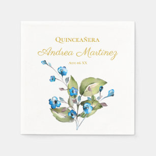 Serviette En Papier Fleurs bleues Quinceañera personnalisée