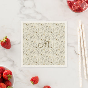 Serviette En Papier Fleurs Bohème Neutres Monogramme Fleurs Sauvages F