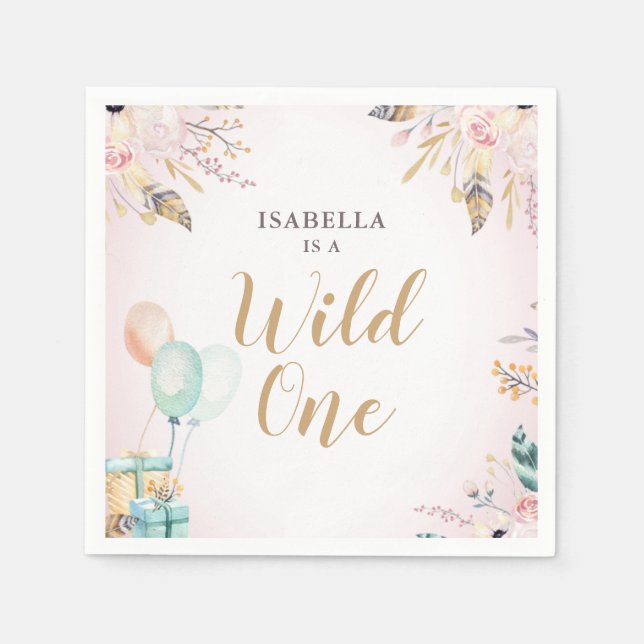 Serviette En Papier Fleurs Boho Fille 1er Anniversaire Wild One (Devant)