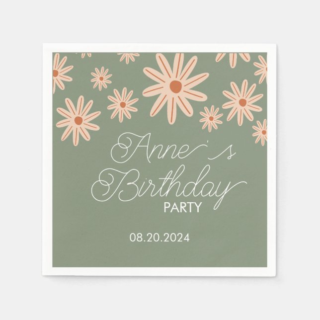 Serviette En Papier Fleurs Boho simples Tous les âges Anniversaire (Devant)