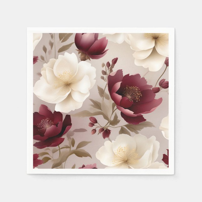 Serviette En Papier Fleurs Bourgogne de rêve (Devant)
