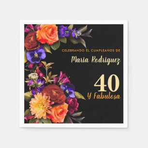 Serviette En Papier Fleurs Brillantes Élégantes Espagnoles 40e Anniver