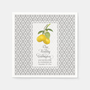 Serviette En Papier Fleurs Citrus citron gris jaune Mariage blanc
