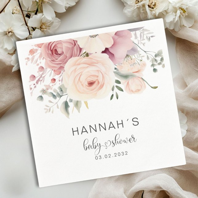 Serviette En Papier Fleurs colorées, Baby shower (Colorful Flowers, Baby Shower Napkins with your name and date.)