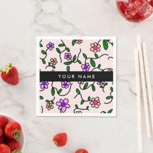 Serviette En Papier Fleurs Colorées, Fond Rose, Noir