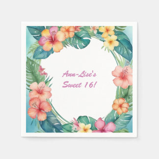 Serviette En Papier Fleurs colorées Hawaii Anniversaire