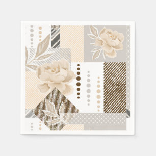 Serviette En Papier Fleurs crème sur fond blanc