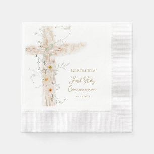 Serviette En Papier fleurs croix Première Sainte Communion