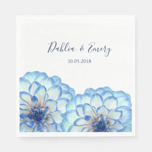 Serviette En Papier Fleurs Dahlia bleu blanc élégant mariage floral