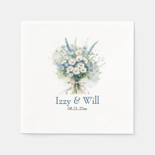 Serviette En Papier Fleurs Daisy & Faded Blue Denim Personnalisées