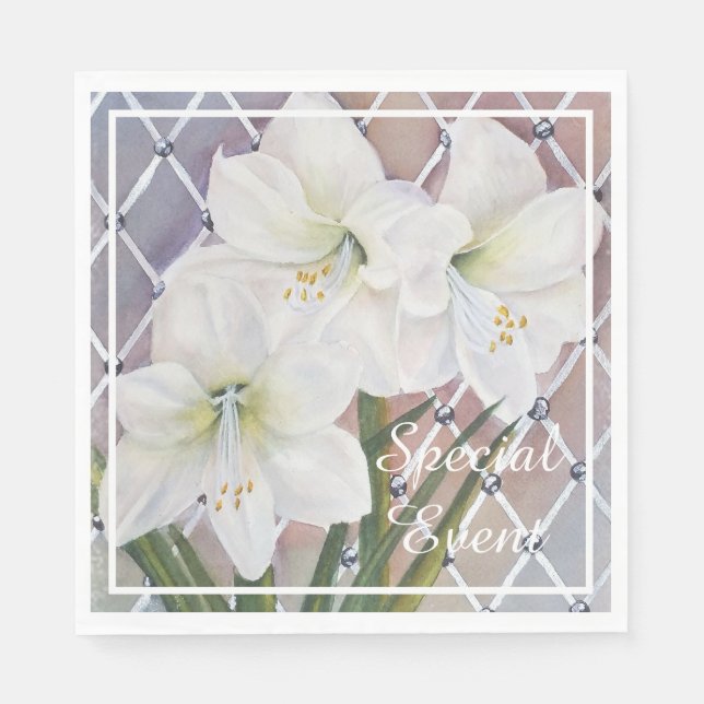 Serviette En Papier Fleurs d'Amaryllis Blancs (Devant)