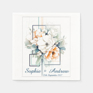 Serviette En Papier Fleurs dans un cadre cube bleu : serviettes de mar