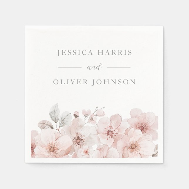 Serviette En Papier Fleurs d'Aquarelle Belle Mariage (Devant)