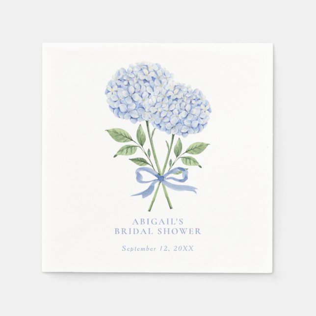 Serviette En Papier Fleurs d'aquarelle bleu Hydrangea avec cou (Devant)