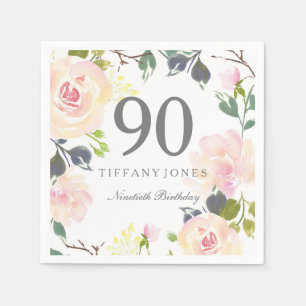 Serviette En Papier Fleurs d'aquarelle botanique 90e anniversaire