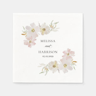 Serviette En Papier Fleurs d'aquarelle crème et bleu