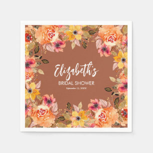 Serviette En Papier Fleurs d'aquarelle d'automne sur terre cuite
