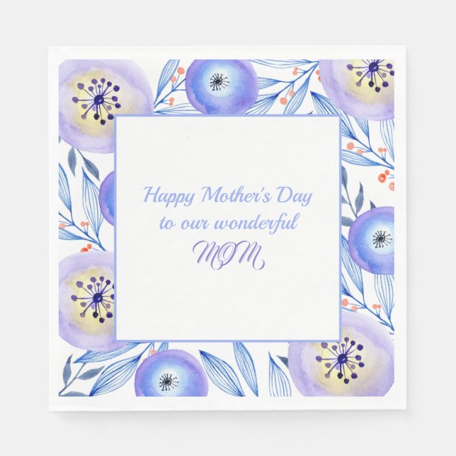 Serviette En Papier Fleurs d'aquarelle Fête des mères (Devant)