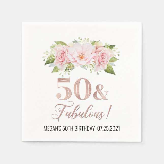 Serviette En Papier Fleurs d'aquarelle rose pâle 50 & Fabuleux (Devant)