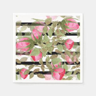 Serviette En Papier Fleurs d'aquarelle rose rose roses romes florales