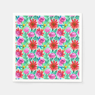 Serviette En Papier Fleurs d'aquarelle rose, rouge, vert