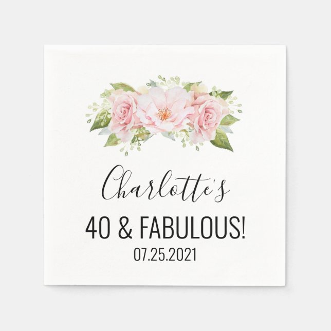 Serviette En Papier Fleurs d'aquarelle rose vif 40 & Fabuleux (Devant)