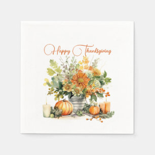 Serviette En Papier Fleurs d'automne avec Citrouille, Bon thanksgiving