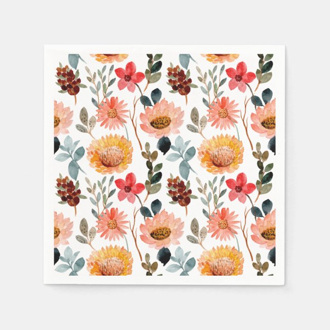 Serviette En Papier Fleurs d'automne élégantes à l'aquarelle Motif Aut (Devant)
