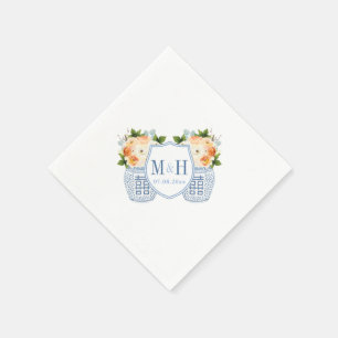 Serviette En Papier Fleurs d'automne Monogramme Chinoiserie Mariage