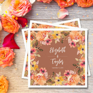Serviette En Papier Fleurs d'automne sur douche de mariage en terre cu