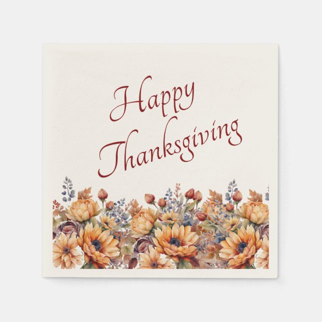 Serviette En Papier Fleurs d'automne Thanksgiving-Watercolor (Devant)
