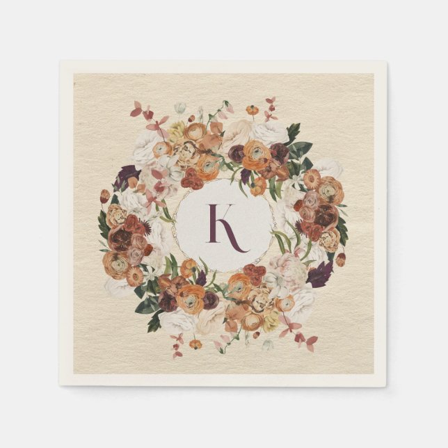 Serviette En Papier Fleurs d'automne Wreath personnalisée (Devant)