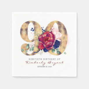 Serviette En Papier Fleurs de Bourgogne et typographie de l'or 90e ann