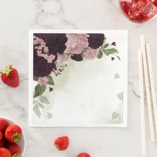 Serviette En Papier fleurs de cabernet rose et verdure
