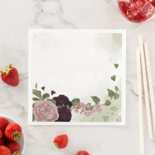 Serviette En Papier fleurs de cabernet rose et verdure