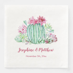 Serviette En Papier Fleurs de cactus roses Succulents Mariage d'aquare