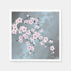 Serviette En Papier Fleurs de cerisier bleu grisâtre rose foncé