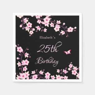 Serviette En Papier Fleurs de cerisier rose noir personnalisé Annivers