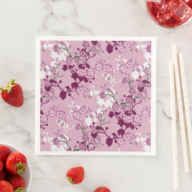 Serviette En Papier Fleurs de cerisier roses burgundy élégantes Sakura (En situation)