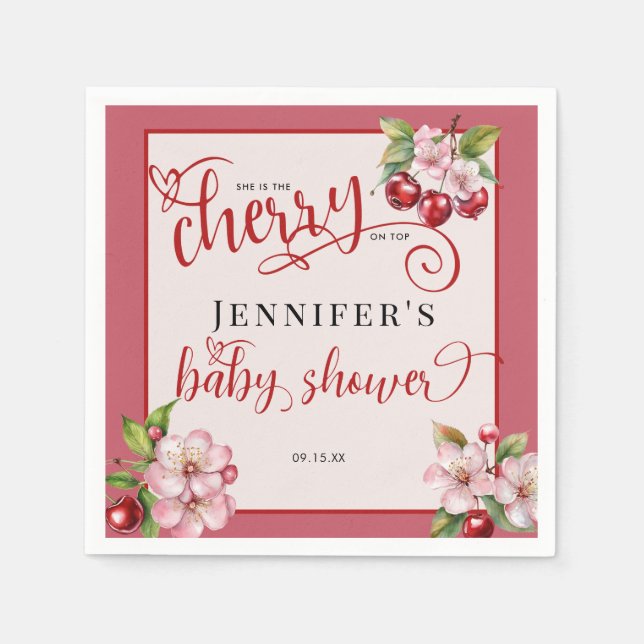 Serviette En Papier Fleurs de cerisiers | Baby shower rose fille (Devant)