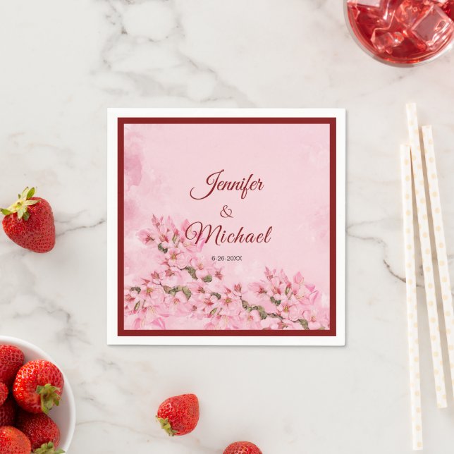 Serviette En Papier Fleurs de cerisiers roses Mariage de printemps (En situation)