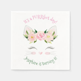 Serviette En Papier Fleurs de chats Kitten Anniversaire