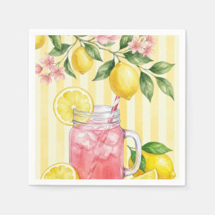 Serviette En Papier Fleurs de Citron Frais Jaune Rayures 21e Anniversa