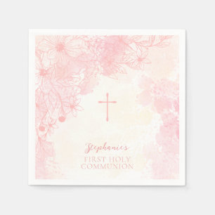Serviette En Papier Fleurs de communion Aquarelles roses