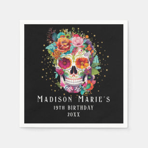 Serviette En Papier Fleurs de Crâne de Sucre Appelant l'Anniversaire d