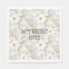 Serviette En Papier Fleurs de crème blanche Papillons bleus Anniversai