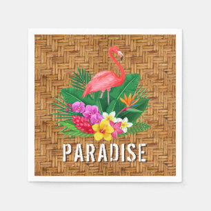 Serviette En Papier Fleurs de Flamant rose sur Motif en osier